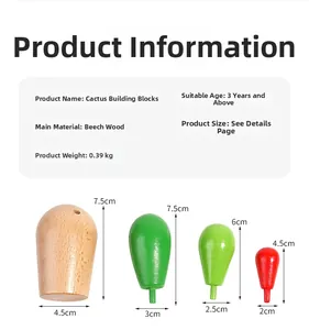 Detailed size specifications for wooden cactus building blocks made of premium beech wood