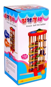 Wooden hammer ball ladder toy packaging for children showing colorful spiral tracks