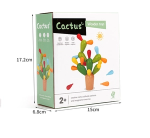 Detailed packaging dimensions for the wooden cactus building blocks toy, 15x6.8x17.2cm