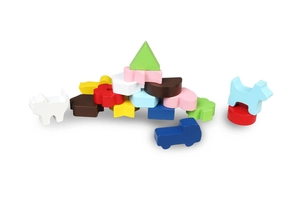 Blocchi puzzle in legno colorati in forme animali e geometriche per l'apprendimento