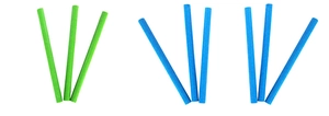Close-up of vibrant green and blue bamboo counting sticks for kids math learning
