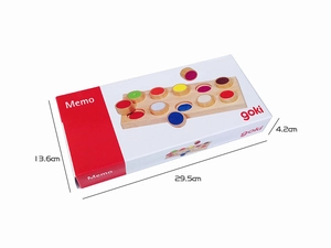 Goki educational wooden memory toy packaging box with 29.5x13.6x4.2 cm dimensions
