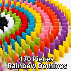120-teiliges Regenbogen-Dominosteine-Set aus Holz für pädagogisches Kinderspiel