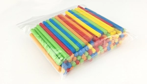 Colorful wooden counting sticks for math learning in transparent polybag packaging