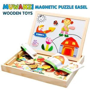 Wooden Magnetic Farm Animal Puzzle Set For Kids Double Sided Drawing Board Educational Learning Toy With Storage Box