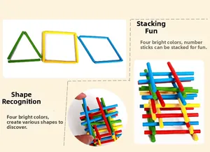 Close-up of colorful wooden counting sticks used for building geometric shapes and patterns