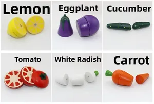 Macro detail of wooden toy vegetables with magnetic connections and clear wood texture