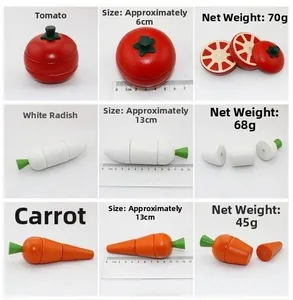 Macro view of magnetic wooden vegetable toys with dimensions and internal cut structure