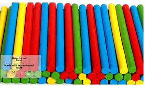 Macro shot of colorful wooden counting sticks with eco-friendly water-based paint coating