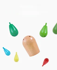 Detail of hand-polished colorful wooden cactus building blocks with smooth texture