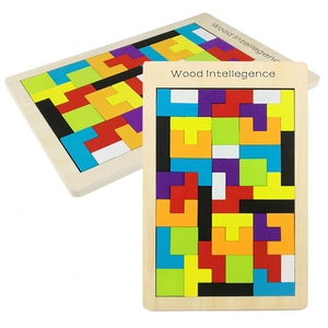 Rompecabezas educativo de madera Tetris para niños con bloques geométricos de colores vivos