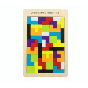 Rompecabezas tetris clásico de madera para niños con formas geométricas de colores y marco