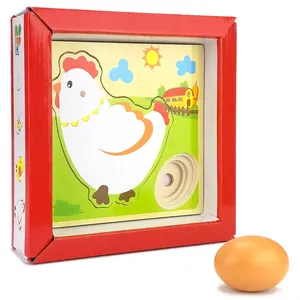 Wooden chicken life cycle puzzle toy for toddler preschool education with egg accessory