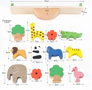 Detailed dimensions of wooden forest animal balancing blocks and seesaw base set