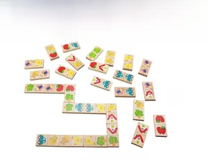 Detail of wooden dominoes showing colorful hand-painted animal patterns and smooth edges