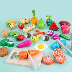 31-piece magnetic wooden fruit and vegetable play food set with knives and crate