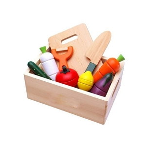 Magnetic wooden fruit and vegetable play food set with cutting board and storage basket