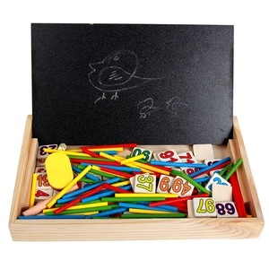 Wooden math learning box with colorful counting sticks and number tiles for toddlers