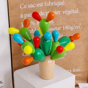 Colorful wooden cactus building blocks toy for kids' early educational balance training