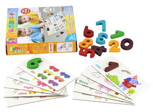 Educational wooden number blocks and learning cards for kids early math development