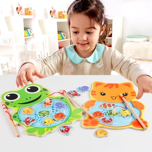 Wooden Magnetic Fishing Toy Educational Cartoon Ocean Animal Frog Cat Board Game Preschool Learning Toy For Kids Gift