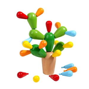 Colorful wooden cactus balance blocks puzzle toy for toddlers developmental learning