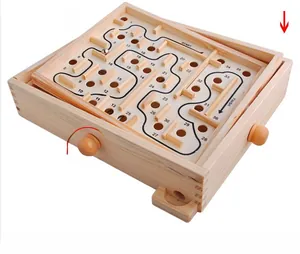 Detailed close-up of 36 levels wooden ball maze puzzle with dual control knobs