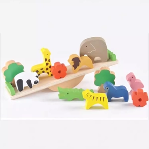 Wooden forest animal balance beam seesaw stacking blocks toy for toddlers' motor skills