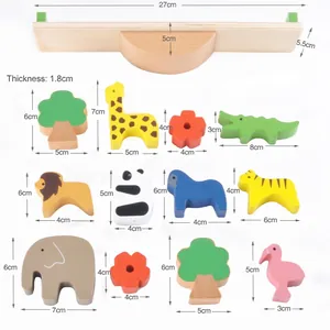 Wooden forest animal balance blocks set including balance beam and colorful animal pieces