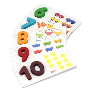 Detail of wooden number flashcards for counting and math early learning education