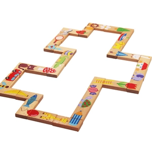 Educational wooden animal domino blocks set for kids featuring colorful cognition illustrations