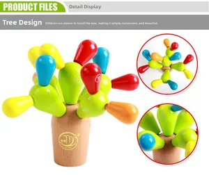 Detailed view of colorful wooden cactus building blocks with printed white letters