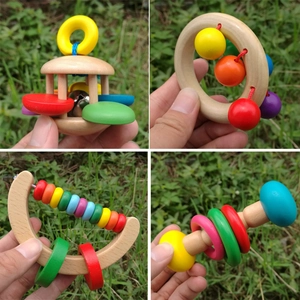 Wooden Baby Rattle Montessori Sensory Grasping Toy For Infant Newborn Toddler Early Education Natural Wood Shaker Toy