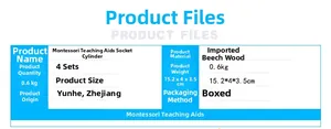Detailed specifications of Montessori beechwood cylinder blocks with size and weight info