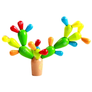 Close-up of colorful wooden cactus alphabet blocks for creative DIY learning play