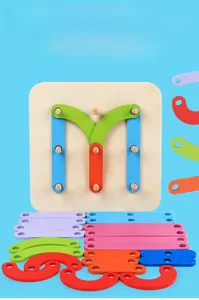 Educational wooden puzzle set featuring colorful blocks on a peg base for kids