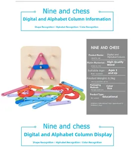 Detailed specs of educational wooden building blocks for learning letters and numbers