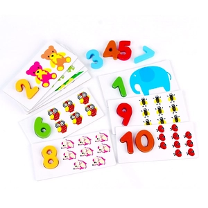 Educational wooden math toy set with colorful numbers and animal counting cards for kids