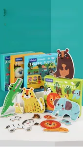 Detailed view of Treehole 6-in-1 animals puzzle pieces and vibrant gift box packaging