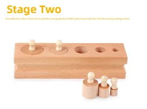 Beechwood cylinder blocks for Montessori sensory training and size recognition