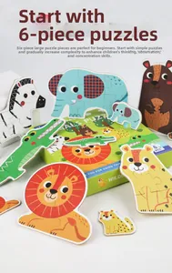 Macro detail of large wild animal puzzle pieces for kids with clear 6-piece lion design