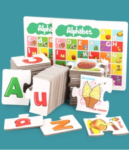Detail of thickened alphabet puzzle cards with colorful illustrations for kids learning