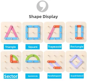 Matrix showing 8 colorful wooden geometric shape puzzles for kids' early learning