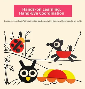 Detail of colorful geometric puzzle blocks forming animal shapes for kids motor skills