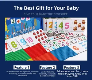 Educational wooden math set with colorful counting sticks and number cards for kids