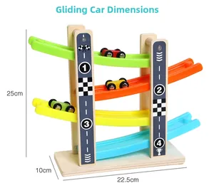 Detailed dimensions of four-layer wooden glider car race track toy for kids development