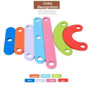 Macro detail of colorful wooden building blocks with holes for cognitive color learning