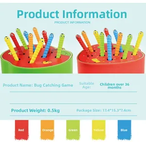 Detailed size specifications for the wooden magnetic catching worm educational toy
