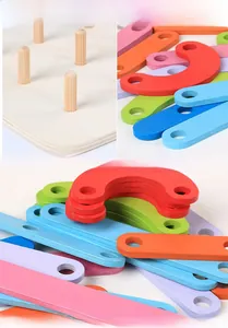 Detailed macro view of colorful wooden building blocks with smooth rounded edges and pegs