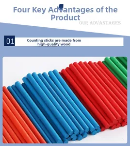 Detail of colorful wooden counting sticks for math learning made of high-quality wood